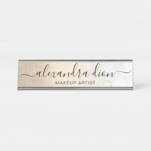 Porte-nom Pour Bureau Peintre de maquillage en marbre blanc doré en cui