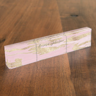 Porte-nom Pour Bureau Peinture Abstraite en marbre rose or