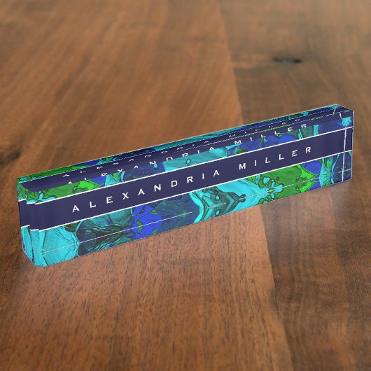 Porte-nom Pour Bureau Peinture bleu Abstraite artistique (Taille)