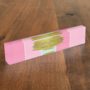 Porte-nom Pour Bureau Peinture or Grille colorée Monnaie Bracelet rose