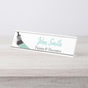 Porte-nom Pour Bureau Peinture Peintre Service Société Brush Pastel Mint