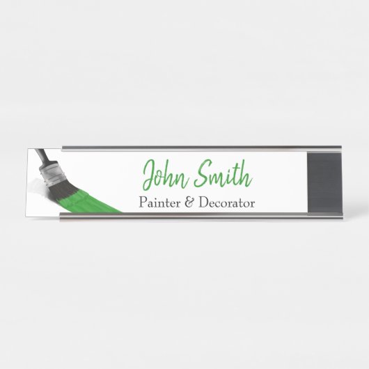 Porte-nom Pour Bureau Peinture Peintre Service Société Pinceau vert (Devant)