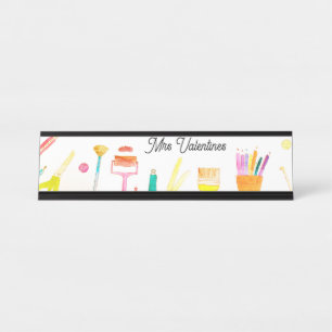 Porte-nom Pour Bureau Pencils Aquarelle Enseignant Mignonne École Modern