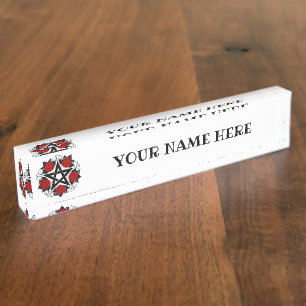 Porte-nom Pour Bureau Pentagramme aux roses rouges