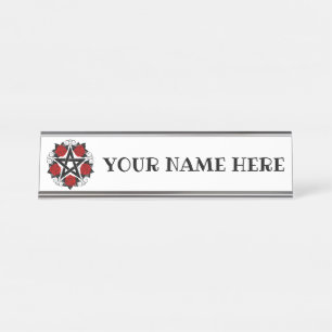 Porte-nom Pour Bureau Pentagramme aux roses rouges