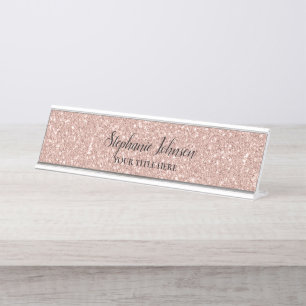 Porte-nom Pour Bureau Personalized Faux Rose Gold Glitter