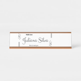 Porte-nom Pour Bureau Personalized Floral Name Tag – Black & White Minim