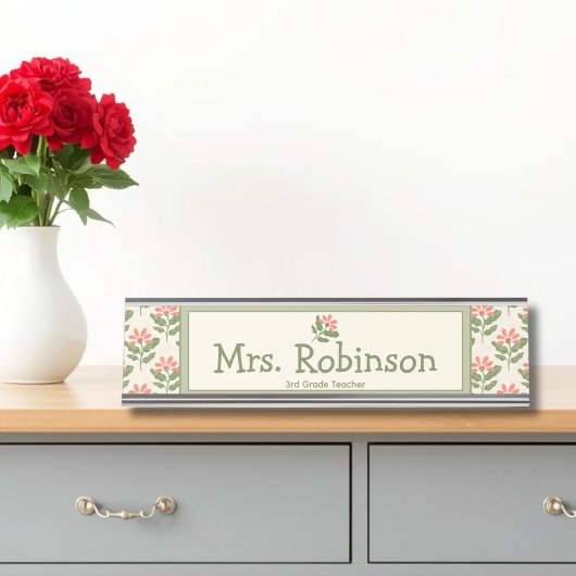 Porte-nom Pour Bureau Personalized Floral Teacher Desk Nameplate