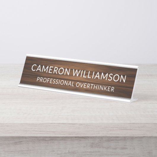 Porte-nom Pour Bureau Personalized Funny Wood Paneling Overthinker (Devant)