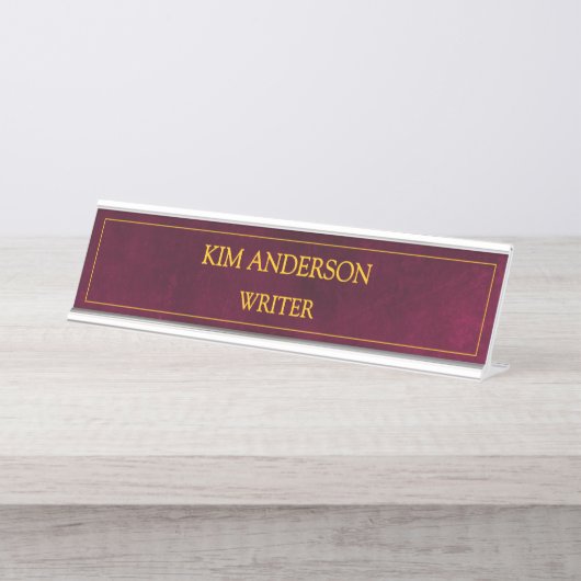 Porte-nom Pour Bureau Personalized Maroon Leather Look  (Devant)