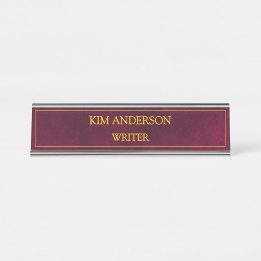Porte-nom Pour Bureau Personalized Maroon Leather Look  (Devant)