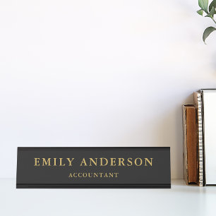 Porte-nom Pour Bureau Personnalisé Black et Gold moderne