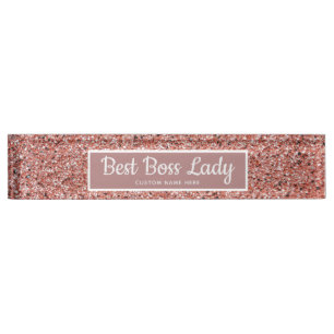 Porte-nom Pour Bureau Personnalisé Boss Lady Rose Gold Parties scintill