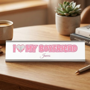 Porte-nom Pour Bureau Personnalisé J'aime mon petit ami – Ajouter une ph