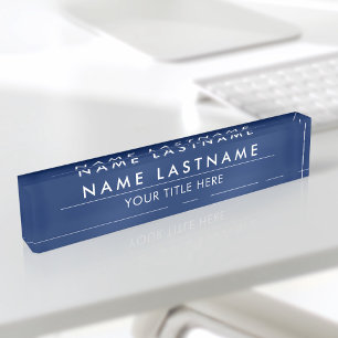 Porte-nom Pour Bureau Personnalisé Moderne Style Marine Bleu Blanc Titre