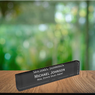 Porte-nom Pour Bureau Personnalisé, noir et blanc