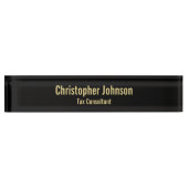 Porte-nom Pour Bureau Personnalisé Professionnel Black Faux Or (Devant)