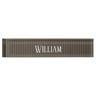 Porte-nom Pour Bureau Personnalised brown retro pinstripes