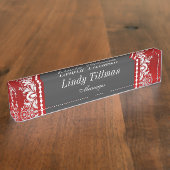 Porte-nom Pour Bureau Personnaliser, dentelle rouge et noire (Taille)