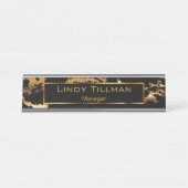 Porte-nom Pour Bureau Personnaliser, Marbre or et noir (Devant)