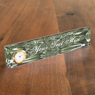 Porte-nom Pour Bureau Pétales de feuille de forêt verte blanche