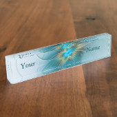 Porte-nom Pour Bureau Petite Beauté Moderne Bleu Or Fractal Art Flower (Taille)