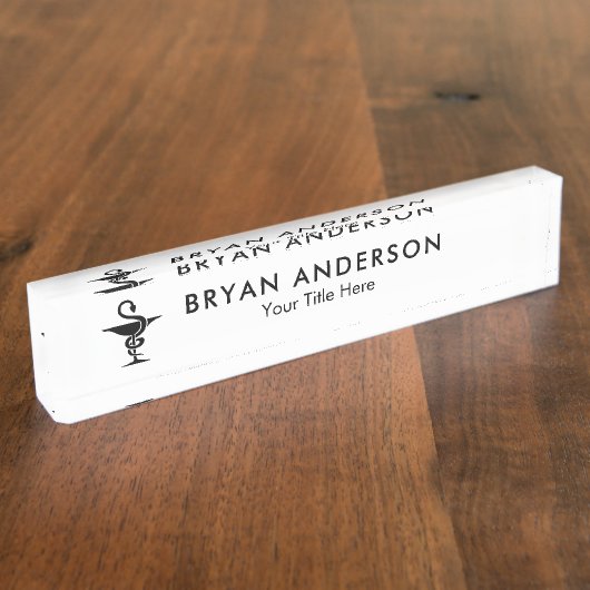 Porte-nom Pour Bureau Pharmacien - Symbole Bowl of Hygeia (Taille)