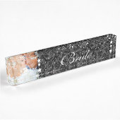 Porte-nom Pour Bureau Photo Black Damask Bride Mariage Inséparable