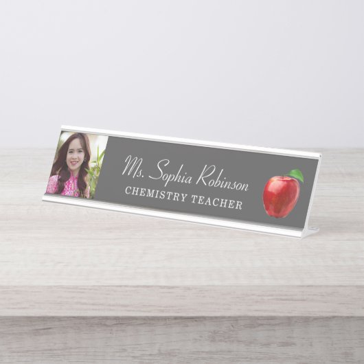 Porte-nom Pour Bureau Photo de l'enseignant personnalisé Moderne (Devant)