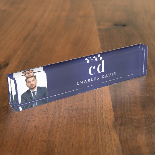 Porte-nom Pour Bureau Photo initiale bleu marine professionnel exécutif (Taille)