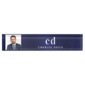 Porte-nom Pour Bureau Photo initiale bleu marine professionnel exécutif (Devant)