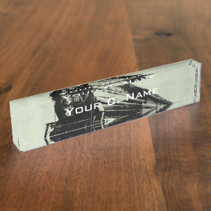 Porte-nom Pour Bureau Photo vintage de train dans le mouvement avec la