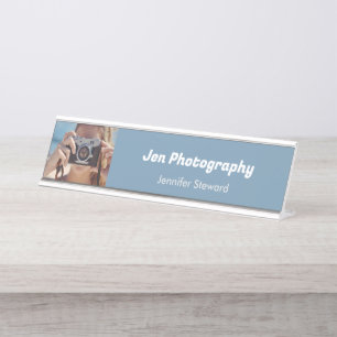 Porte-nom Pour Bureau Photographe bleu sur mesure