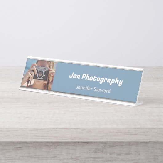 Porte-nom Pour Bureau Photographe bleu sur mesure (Devant)