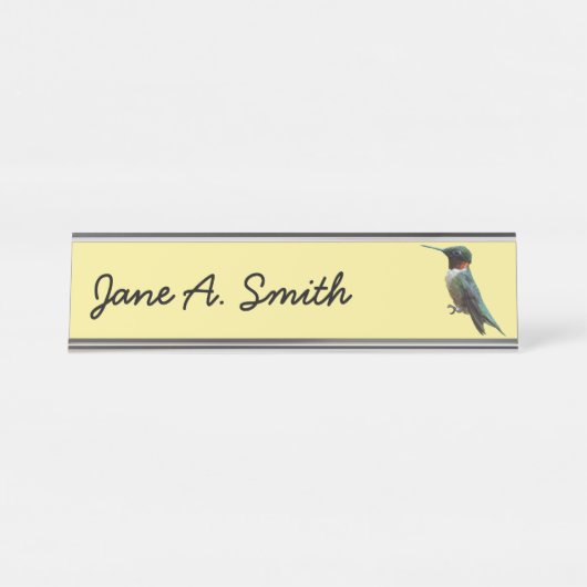 Porte-nom Pour Bureau Photographie d'oiseau de colibri à gorge rubis (Devant)