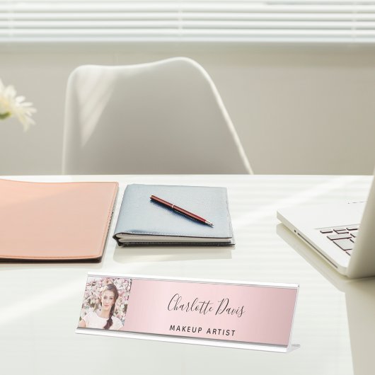 Porte-nom Pour Bureau Photographie rose pâle monogramme signature modern