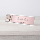 Porte-nom Pour Bureau Photographie rose pâle monogramme signature modern (Devant)