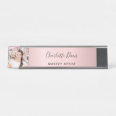 Porte-nom Pour Bureau Photographie rose pâle monogramme signature modern (Devant)