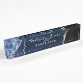 Porte-nom Pour Bureau Pierre précieuse Agate Navy et Argent