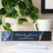Porte-nom Pour Bureau Pierre précieuse Agate Navy et Argent