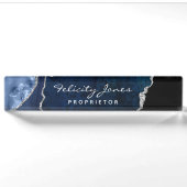 Porte-nom Pour Bureau Pierre précieuse Agate Navy et Argent (Devant)