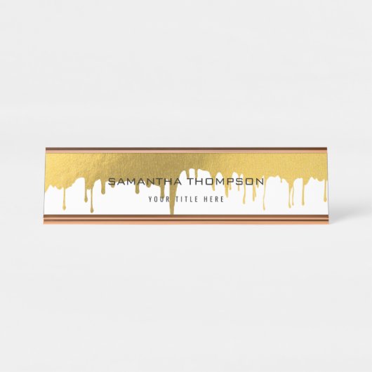 Porte-nom Pour Bureau Pilotes métal or tendance Script personnalisé (Devant)