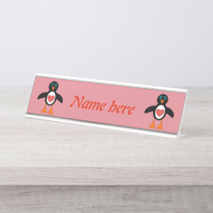 Porte-nom Pour Bureau Pingouin Coeur mignon