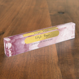 Porte-nom Pour Bureau Pink Gold Foil Sea Crystals Signature Script
