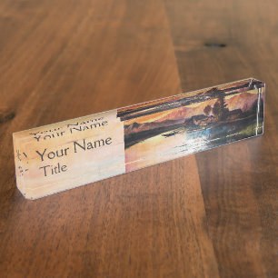 PORTE-NOM POUR BUREAU PINK MOUNTAINS LAC ALPINE SUNSET PAYSAGE
