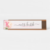 Porte-nom Pour Bureau Pink Peony Rose Gold Bureau de l'enseignant Nom Pl (Devant)