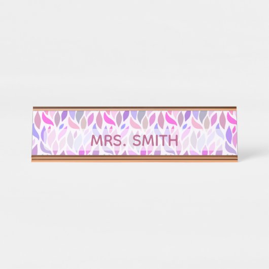 Porte-nom Pour Bureau Pink Purple Enseignant Monogramme professionnel (Devant)