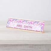 Porte-nom Pour Bureau Pink Purple Enseignant Monogramme professionnel (Devant)