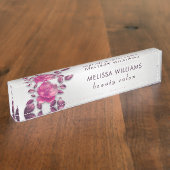 Porte-nom Pour Bureau Pink Shiny Metallic Flower Silver (Taille)