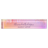 Porte-nom Pour Bureau Pink violet gouttes holographique entreprise (Devant)